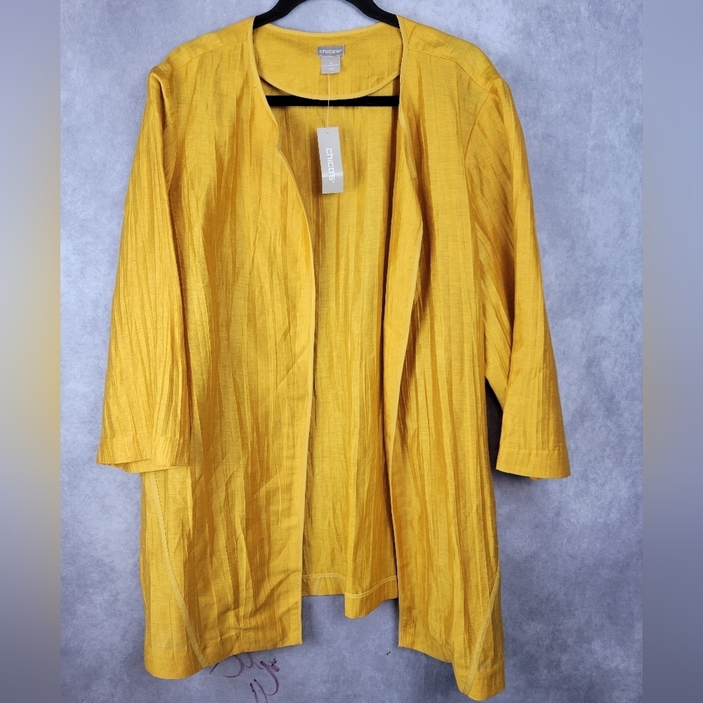 Chico’s Linen 3/4 Sleeve Open Front Cardigan Tunic Blouse Top Size 20/22